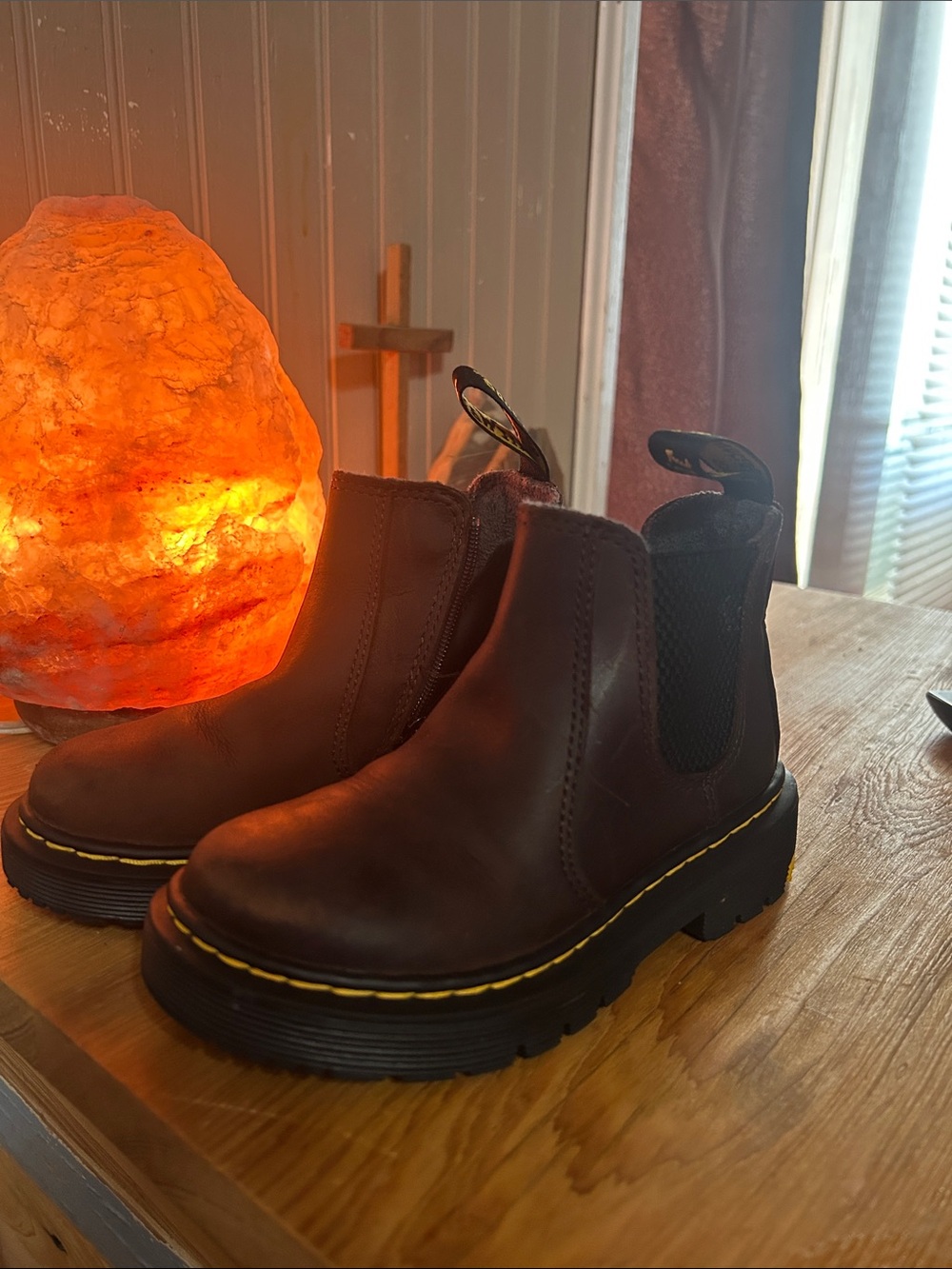 Dr. Martens Kids Brown Chelsea Boots with Yellow Stitching